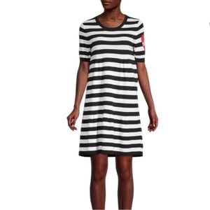 LOVE MOSCHINO Striped T-Shirt Dress Black and White Knit Short Sleeve